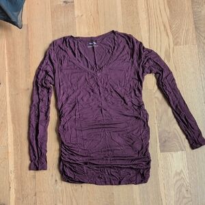 Motherhood Long-Sleeve V-Neck Ruched Top - Plum